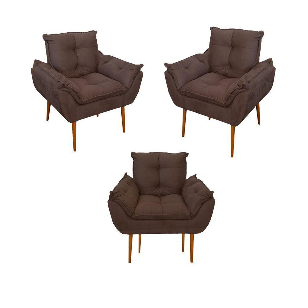 Kit 03 Poltronas Opala Confortável Sala, Quarto Cor:marrom - 1