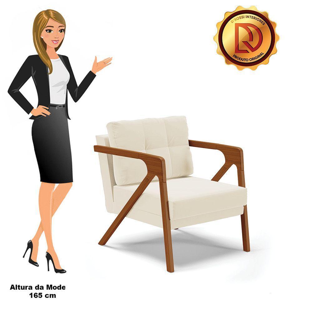 Kit 02 Poltronas Veludo Bege Base De Madeira Castanho - 4