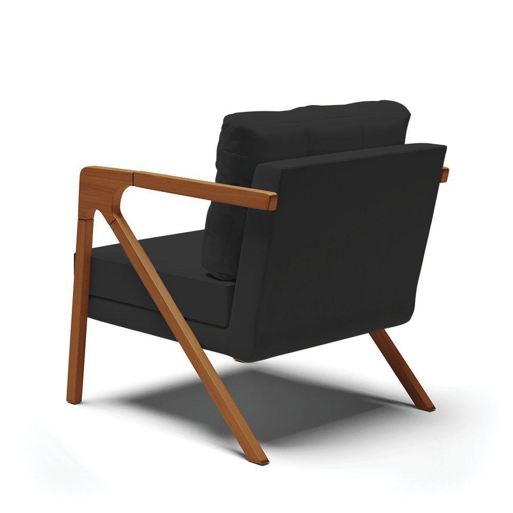 Kit 02 Poltronas Veludo Base De Madeira Castanho Preto - 5