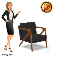 Kit 02 Poltronas Veludo Base De Madeira Castanho Preto