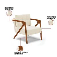 Kit 02 Poltronas Veludo Base De Madeira Castanho Bege