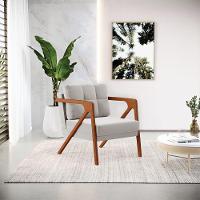 Kit 02 Poltronas Veludo Cinza Base De Madeira Castanho - 15