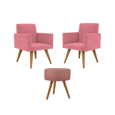 Kit 2 Poltronas Decorativas Com Puff Nina Suede Rosa Balaqui Decor