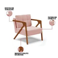 Kit 02 Poltronas Veludo Base De Madeira Castanho Rose - 3