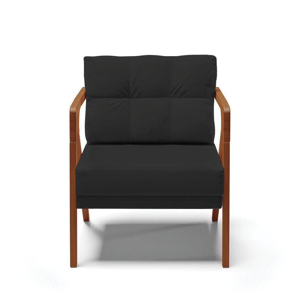 Kit 02 Poltronas Veludo Preto Base De Madeira Castanho - 7