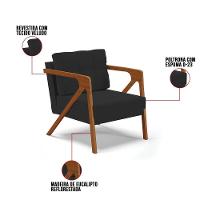 Kit 02 Poltronas Veludo Preto Base De Madeira Castanho - 3