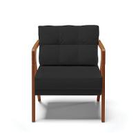 Kit 02 Poltronas Veludo Preto Base De Madeira Castanho - 7