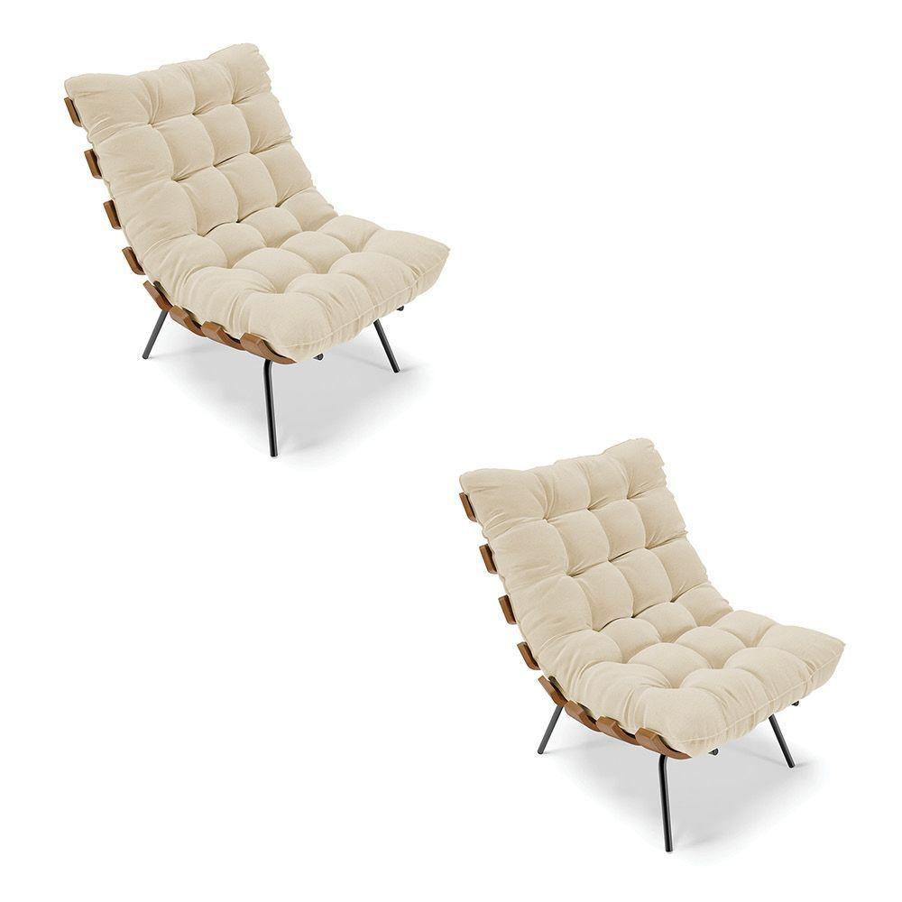 Kit 02 Poltronas Costela Linho A19 Grosso Bege - 1