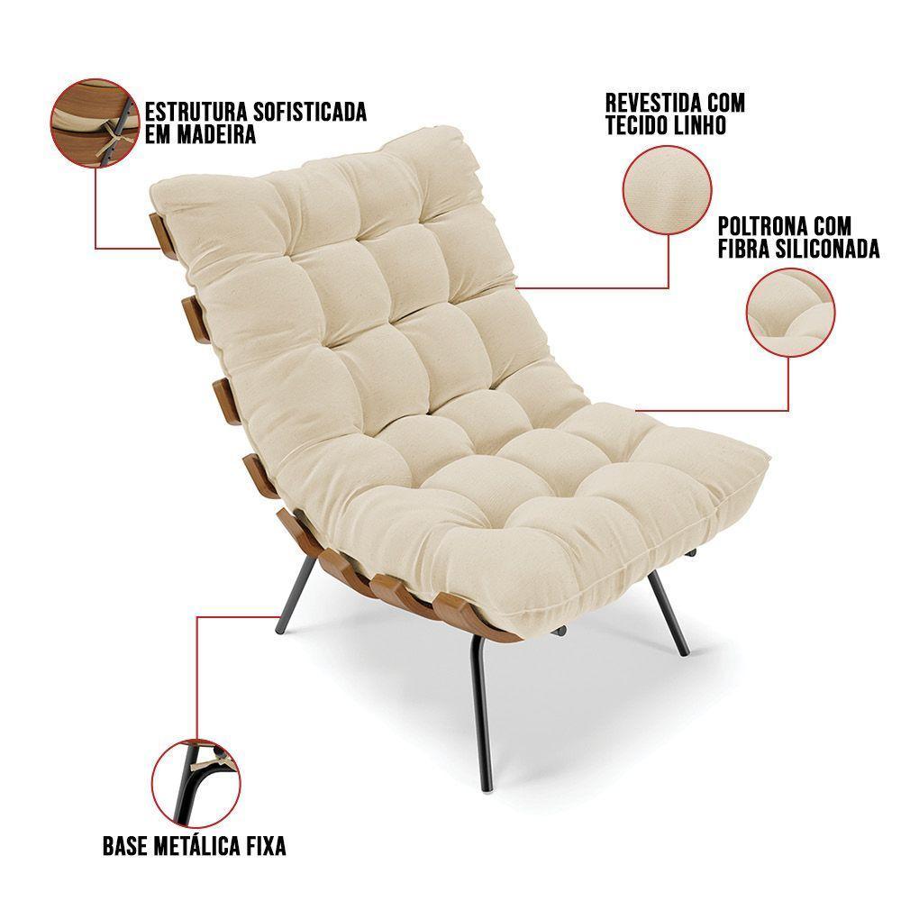 Kit 02 Poltronas Costela Linho A19 Grosso Bege - 3