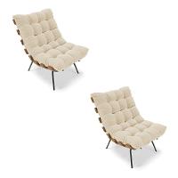 Kit 02 Poltronas Costela Linho A19 Grosso Bege - 1