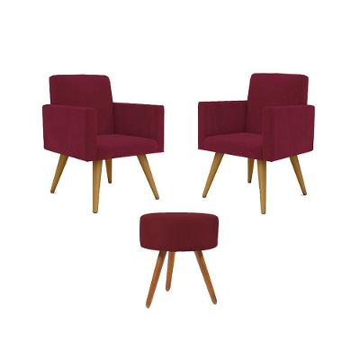 Kit 2 Poltronas Decorativas Nina Com Puff Suede Marsala Balaqui Decor