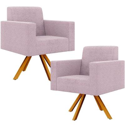 Kit 02 Poltronas Giratórias Sala De Estar Bouclê Rosê