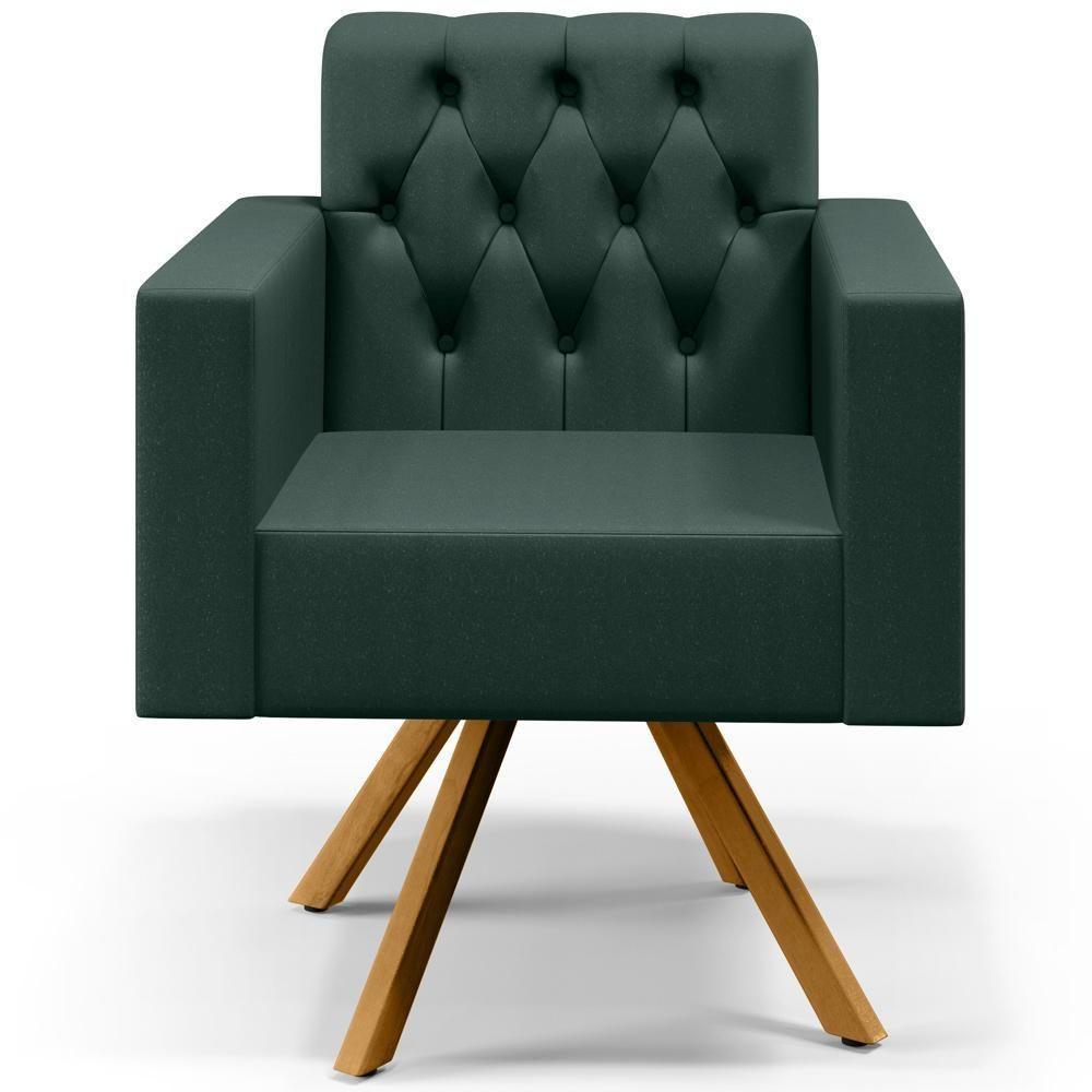 Kit 02 Poltronas Giratórias Capitonê Linho Verde Musgo - 3