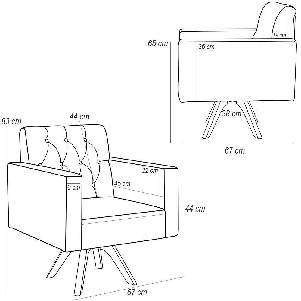 Kit 02 Poltronas Giratórias Capitonê Linho Verde Musgo - 6