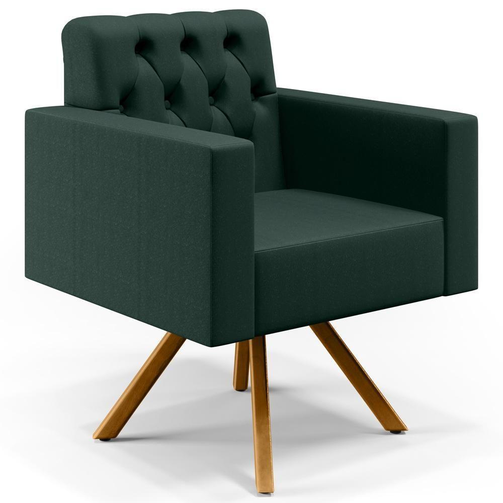 Kit 02 Poltronas Giratórias Capitonê Linho Verde Musgo - 7