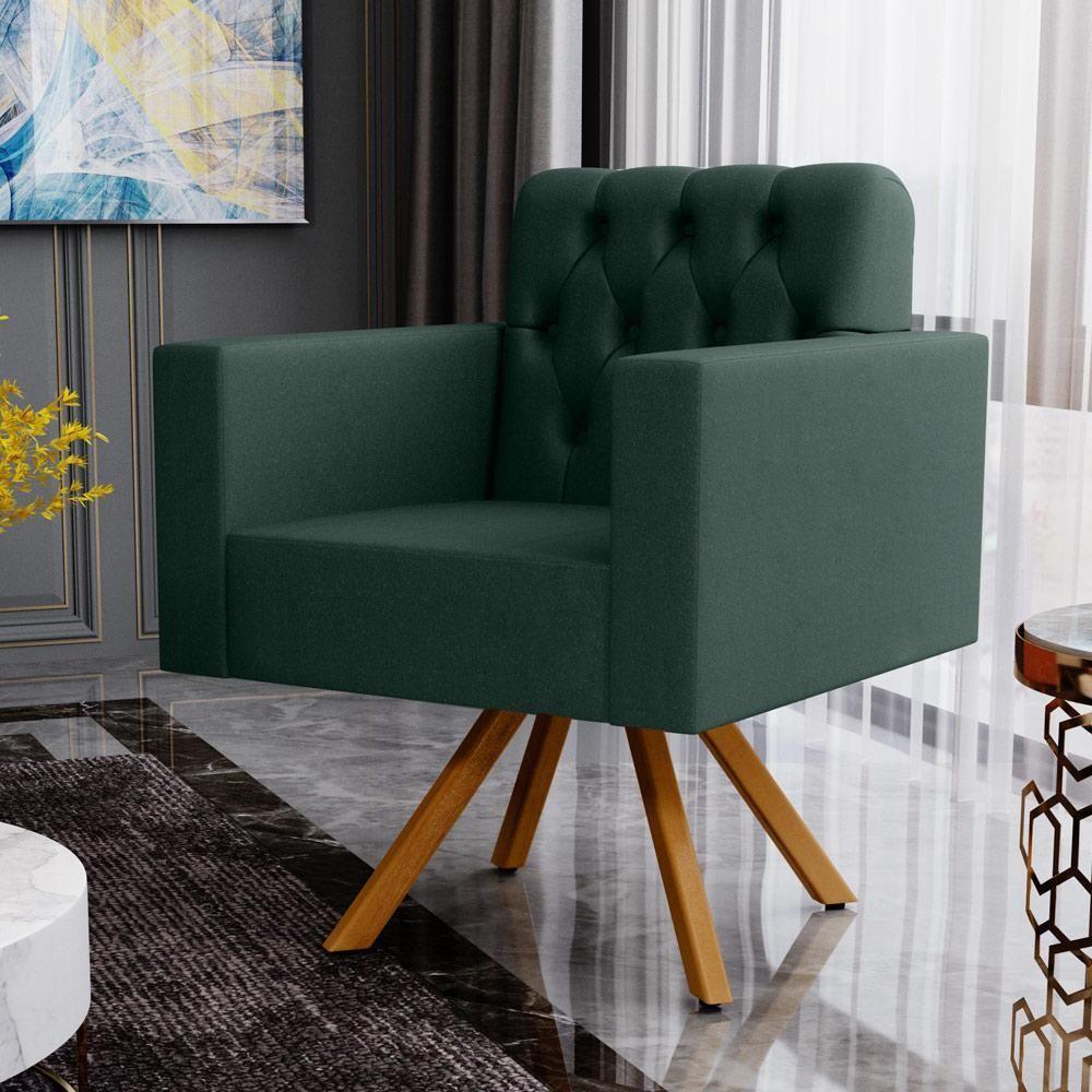 Kit 02 Poltronas Giratórias Capitonê Linho Verde Musgo - 9