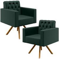 Kit 02 Poltronas Giratórias Capitonê Linho Verde Musgo - 1