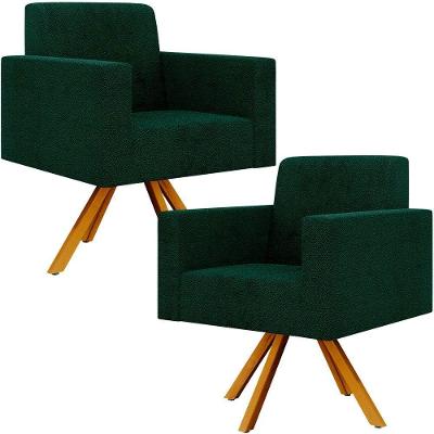 Kit 2 Poltronas Giratórias Helô L02 Bouclê Verde Lyam Decor