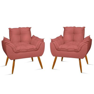 Kit 2 Poltronas Decorativas Opala Suede Rosa Balaqui Decor