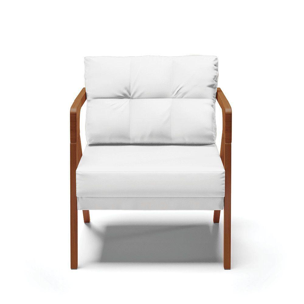 Kit 02 Poltronas Corino Branco Base De Madeira Castanho - 7