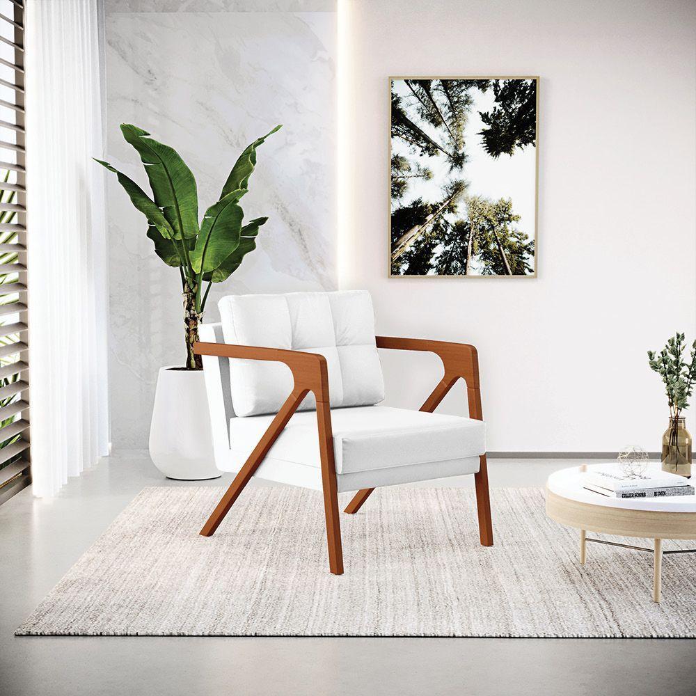 Kit 02 Poltronas Corino Branco Base De Madeira Castanho - 8