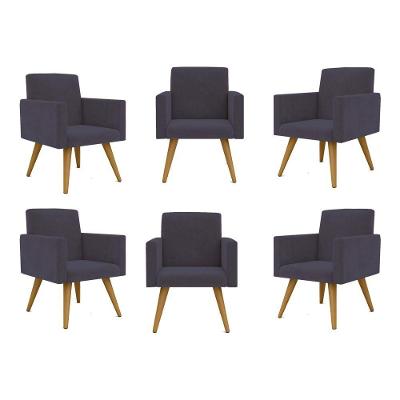 Kit 6 Poltronas Decorativas Nina Escritório Recepção Cinza Balaqui Decor
