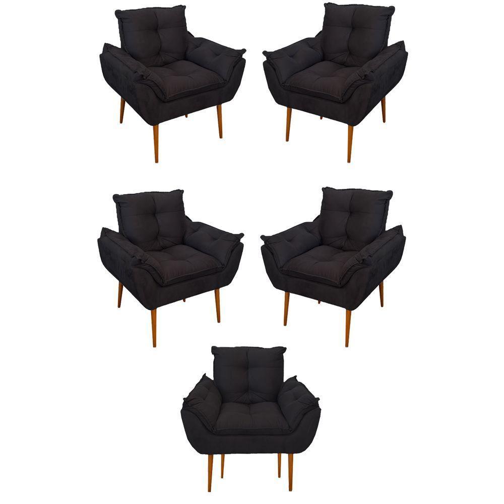 Kit 05 Poltrona Opala Sofá Sala, Quarto, Escritório Suede Cor:preto - 1