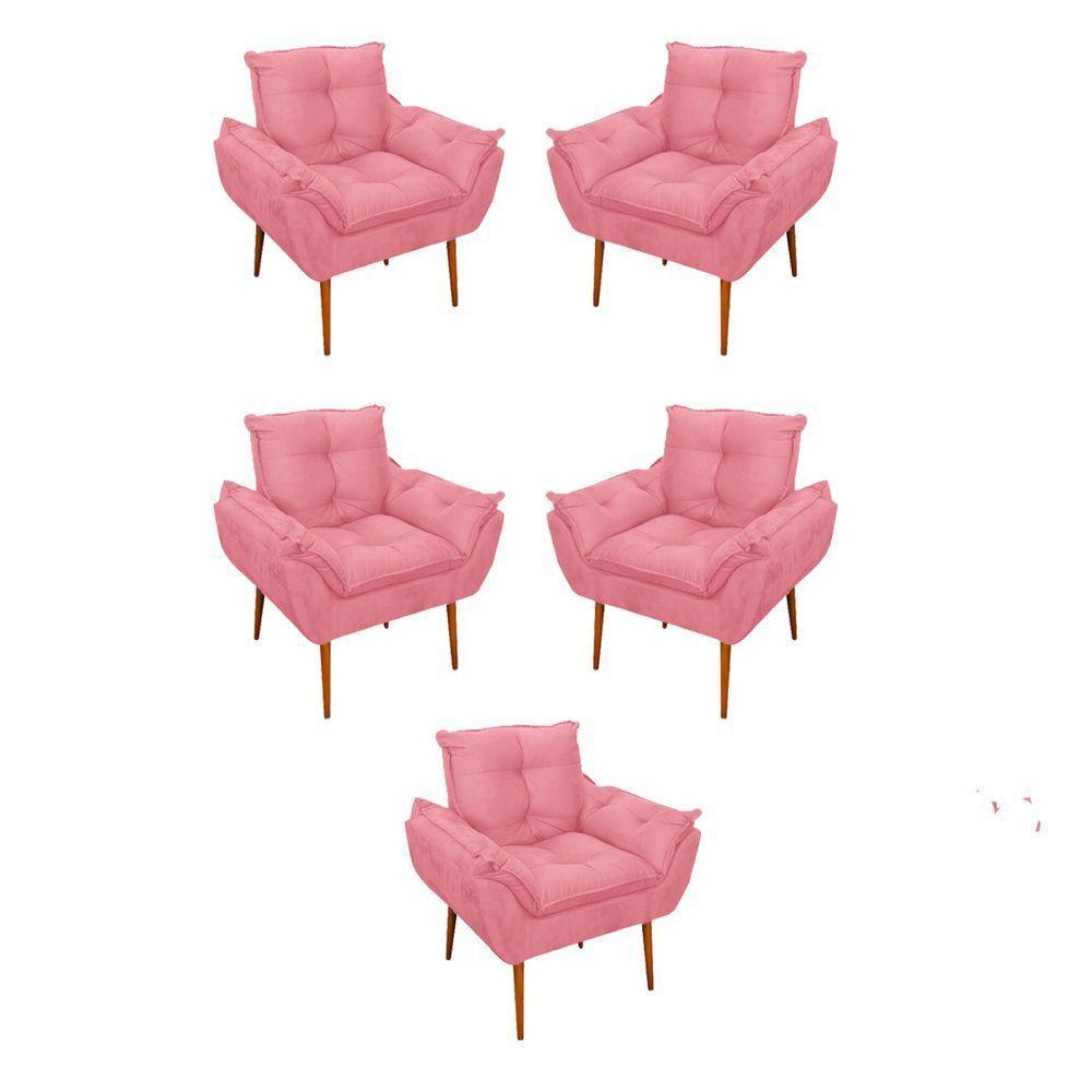 Kit 05 Poltrona Opala Sofá Sala, Quarto, Escritório Suede Cor:rosa - 1