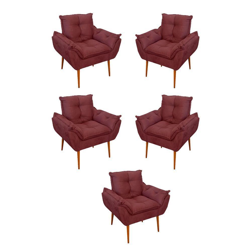 Kit 05 Poltrona Opala Sofá Sala, Quarto, Escritório Suede Cor:marsala - 1
