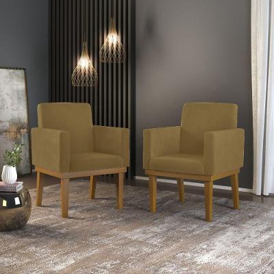 Kit 2 Poltronas Nina Reforçada Para Recepção Suede Capuccino Marrom Balaqui Decor