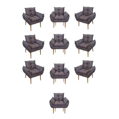Kit 10 Poltronas Opala Sala Quarto Recepção Salão Suede Cor:cinza