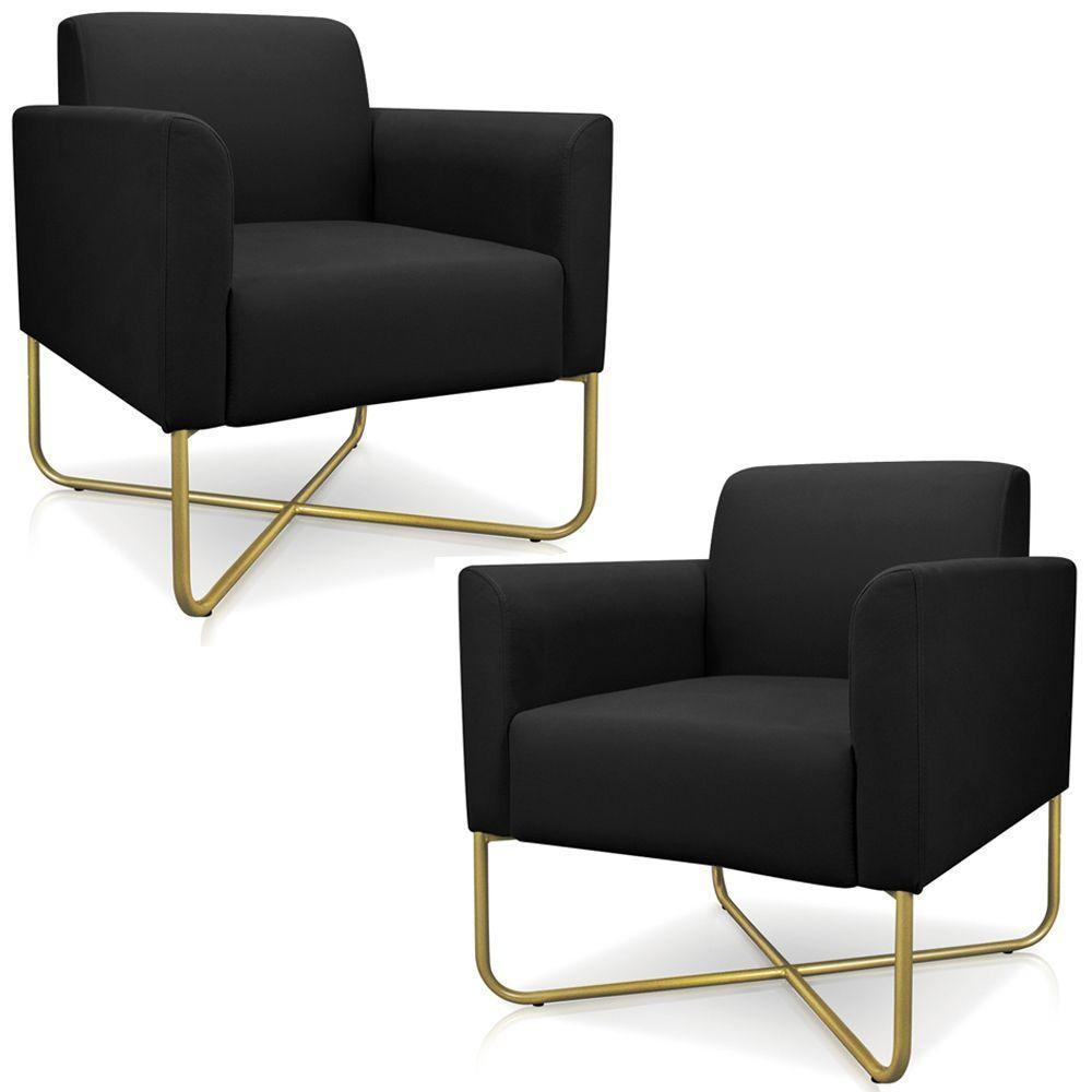 Kit 2 Poltronas Isabella Base X Suede Preto dourado - 1