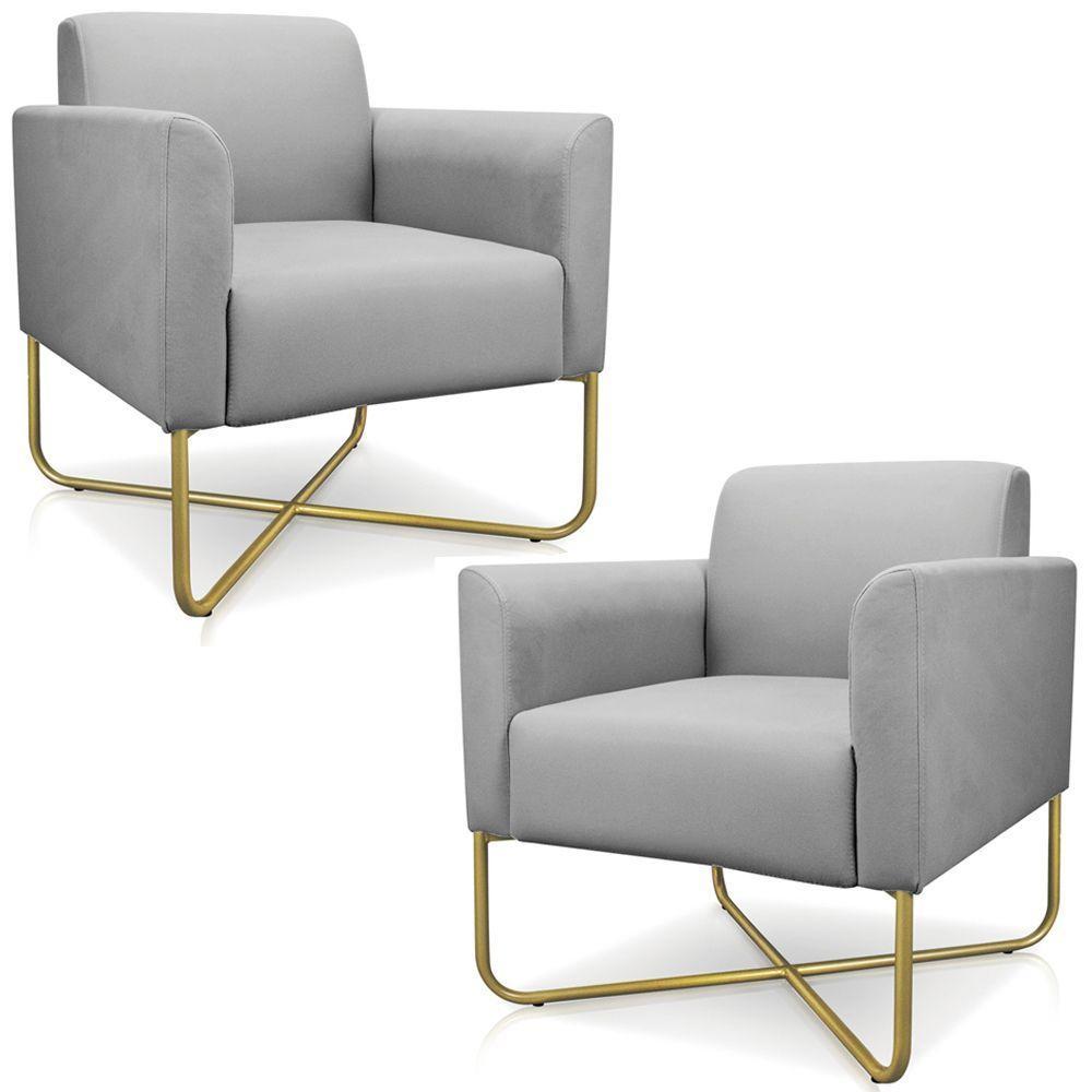 Kit 2 Poltronas Isabella Base X Suede Cinza dourado - 1