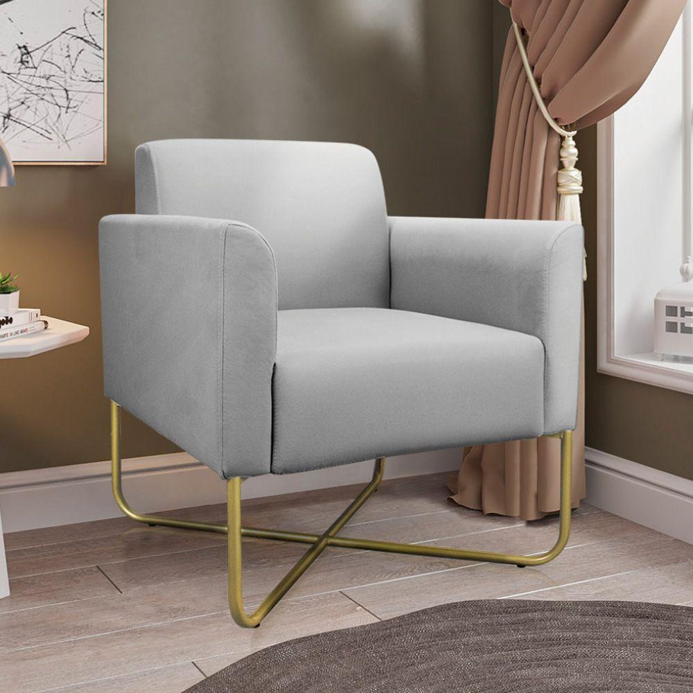 Kit 2 Poltronas Isabella Base X Suede Cinza dourado - 5