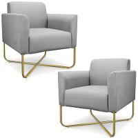 Kit 2 Poltronas Isabella Base X Suede Cinza dourado - 1