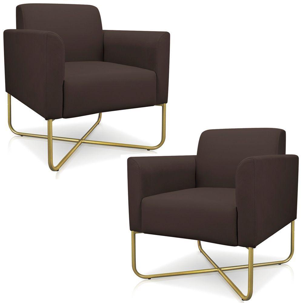 Kit 2 Poltronas Isabella Base X Suede Marrom dourado - 1