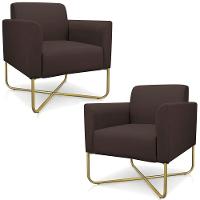 Kit 2 Poltronas Isabella Base X Suede Marrom dourado - 1
