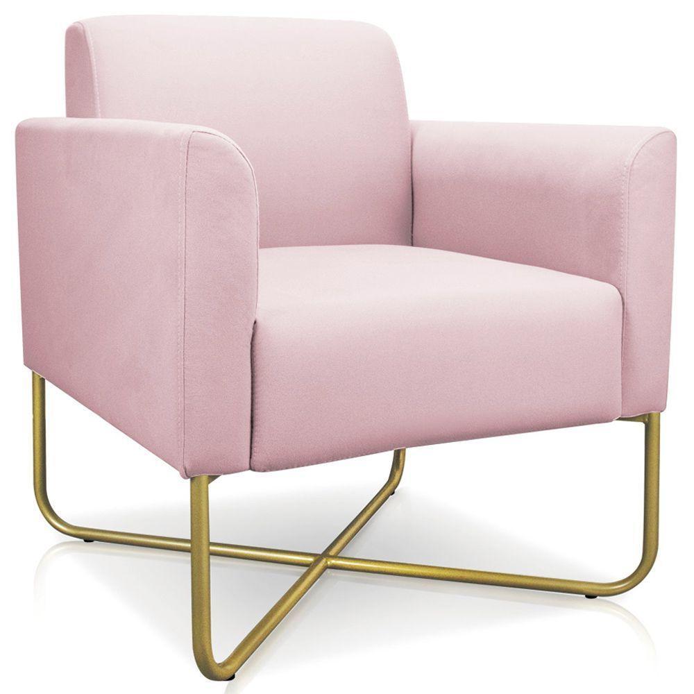 Kit 2 Poltronas Isabella Base X Suede Rosa Bebê dourado - 4
