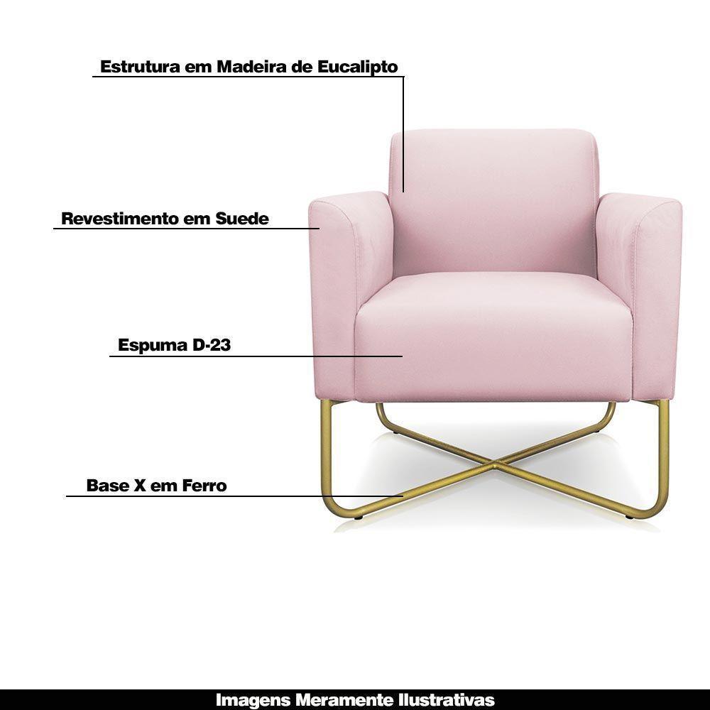 Kit 2 Poltronas Isabella Base X Suede Rosa Bebê dourado - 7