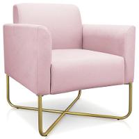 Kit 2 Poltronas Isabella Base X Suede Rosa Bebê dourado
