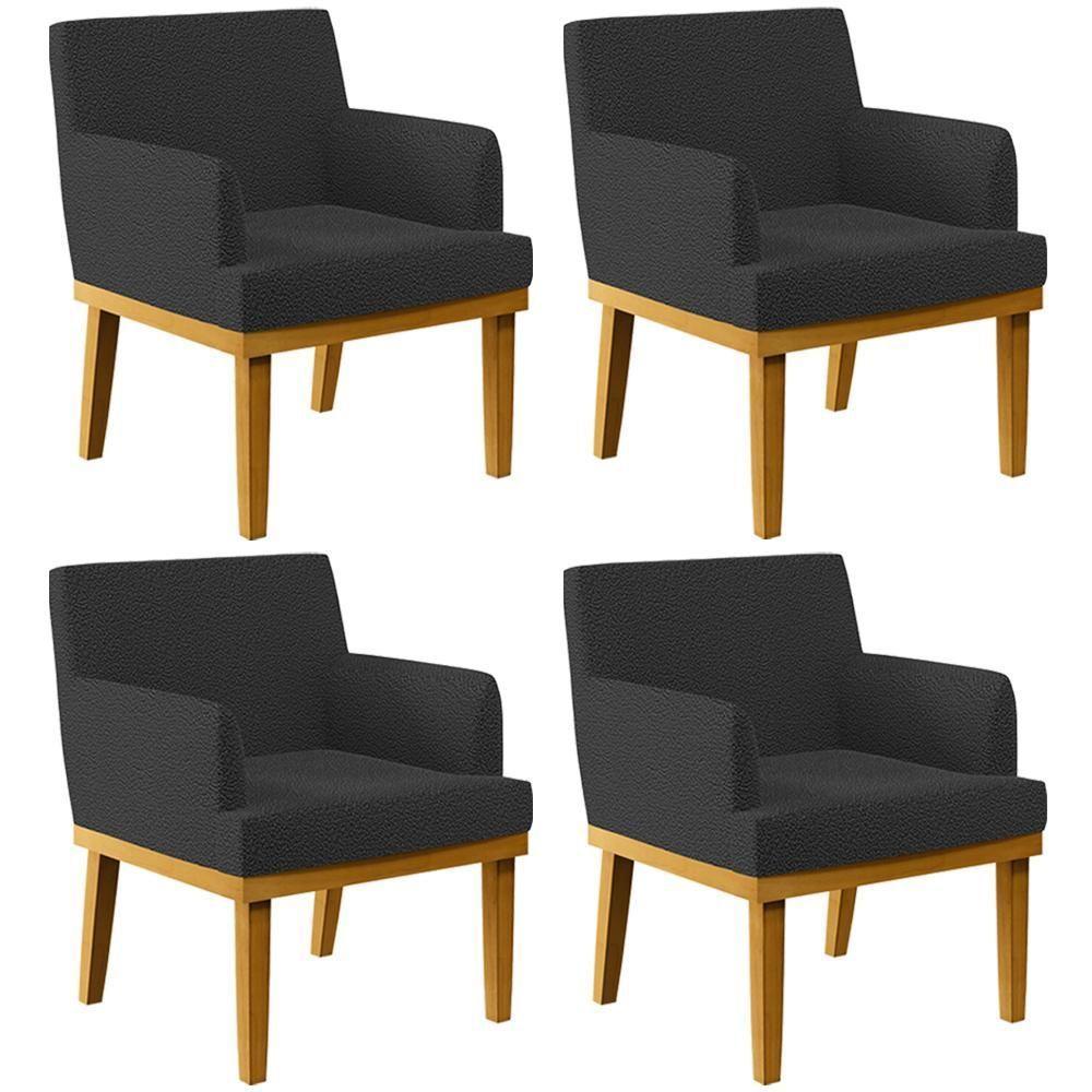 Kit 4 Poltronas Decorativas Sala De Estar E Recepção Base Mel Beatriz W01 Bouclê Preto - Lyam Decor - 1