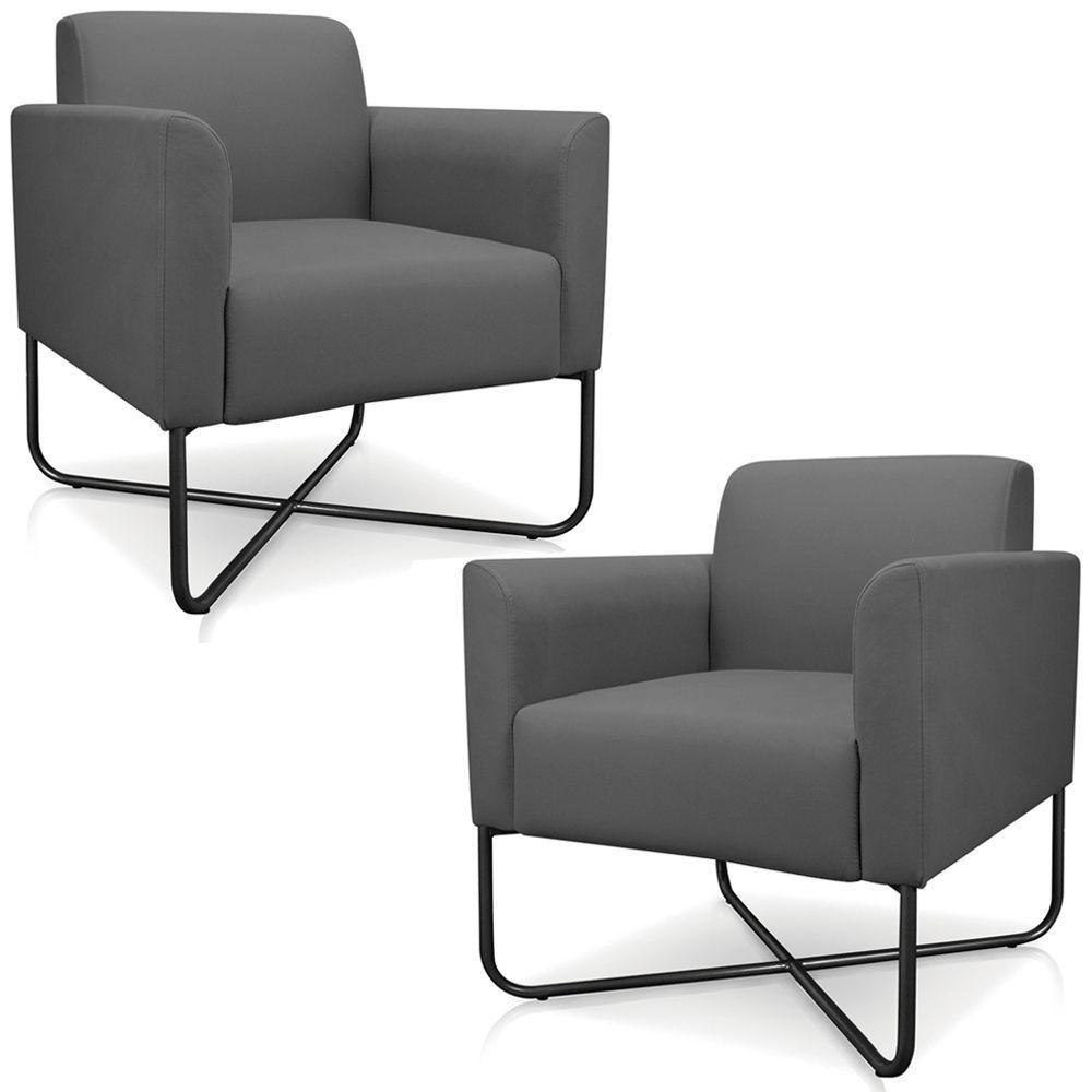 Kit 2 Poltronas Isabella Base X Suede Grafite preto - 1