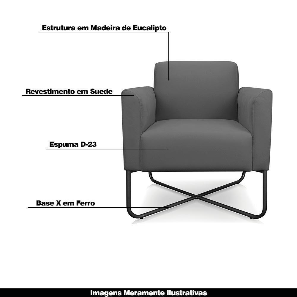 Kit 2 Poltronas Isabella Base X Suede Grafite preto - 7