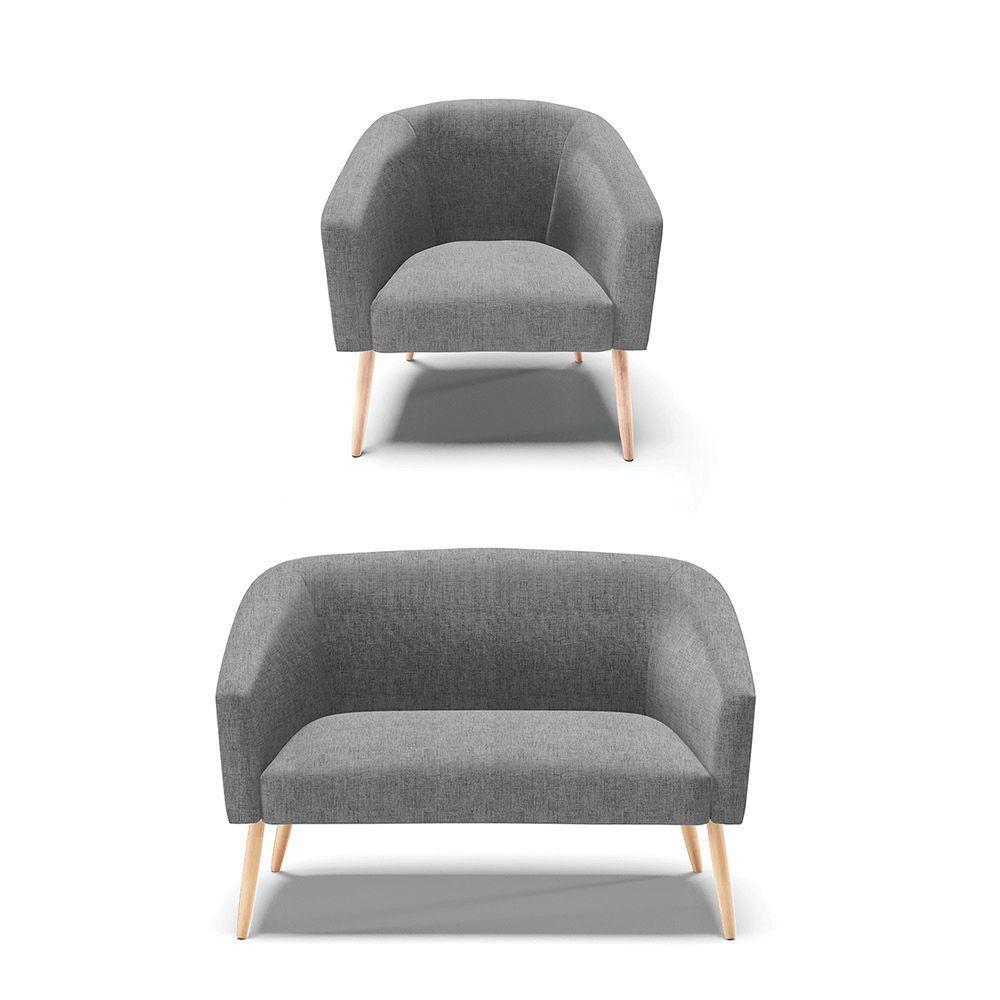 Kit Namoradeira 2 Lugares E Poltrona Grafite A26 Pés Palito - 1