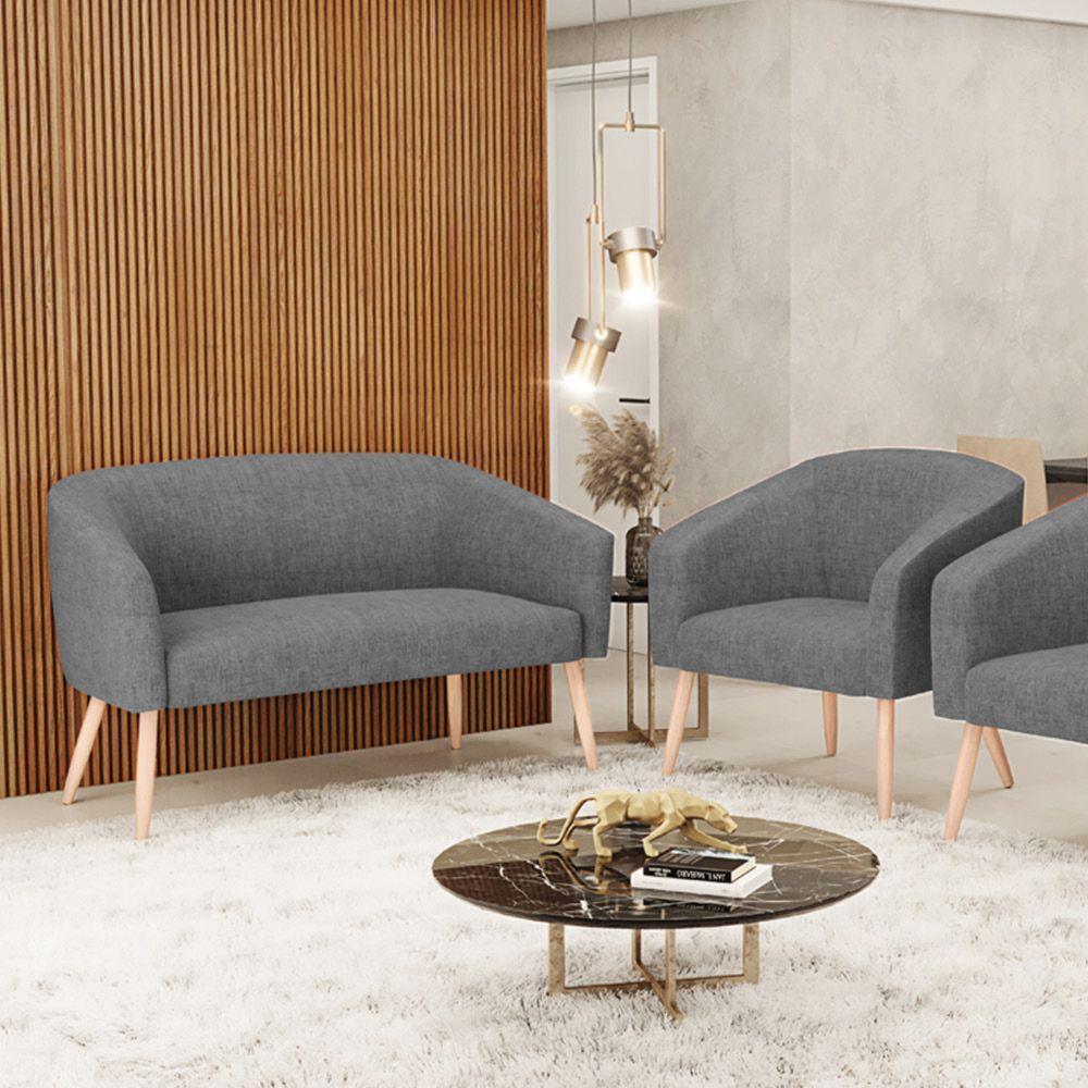 Kit Namoradeira 2 Lugares E Poltrona Grafite A26 Pés Palito - 8