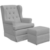 Poltrona E Puff Helena P02 Capitonê Linho Cinza - 1