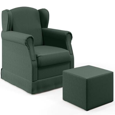 Poltrona E Puff Elisa P02 Linho Verde Musgo