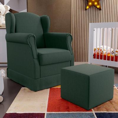 Poltrona De Amamentação Com Balanço E Puff Elisa P02 Linho Verde Lyam Decor