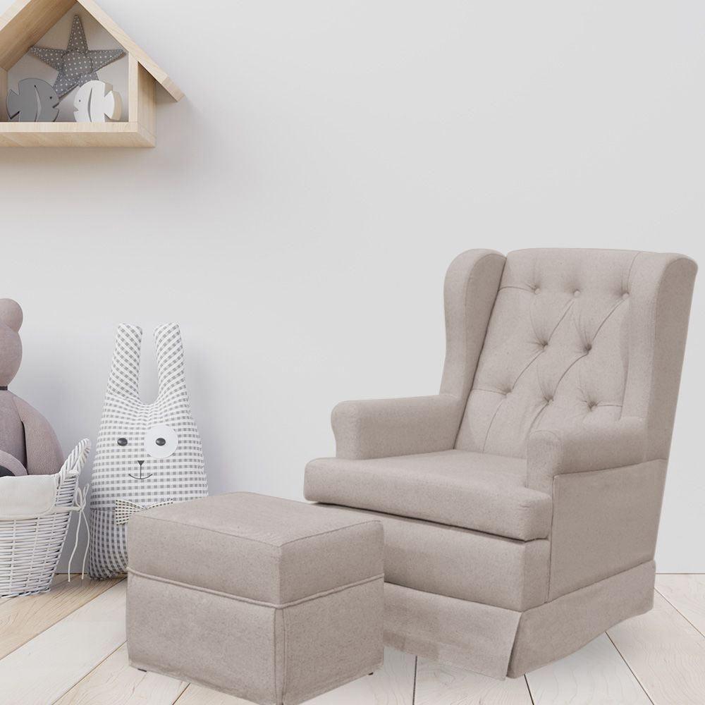 Poltrona E Puff Helena P02 Capitonê Linho Bege - 6