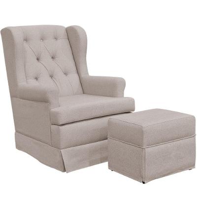 Poltrona Com Puff Helena P02 Amamentação Balanço Linho Bege Lyam Decor